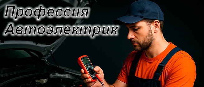 Профессия автоэлектрик — мастер в спецодежде проверяет электрику автомобиля мультиметром